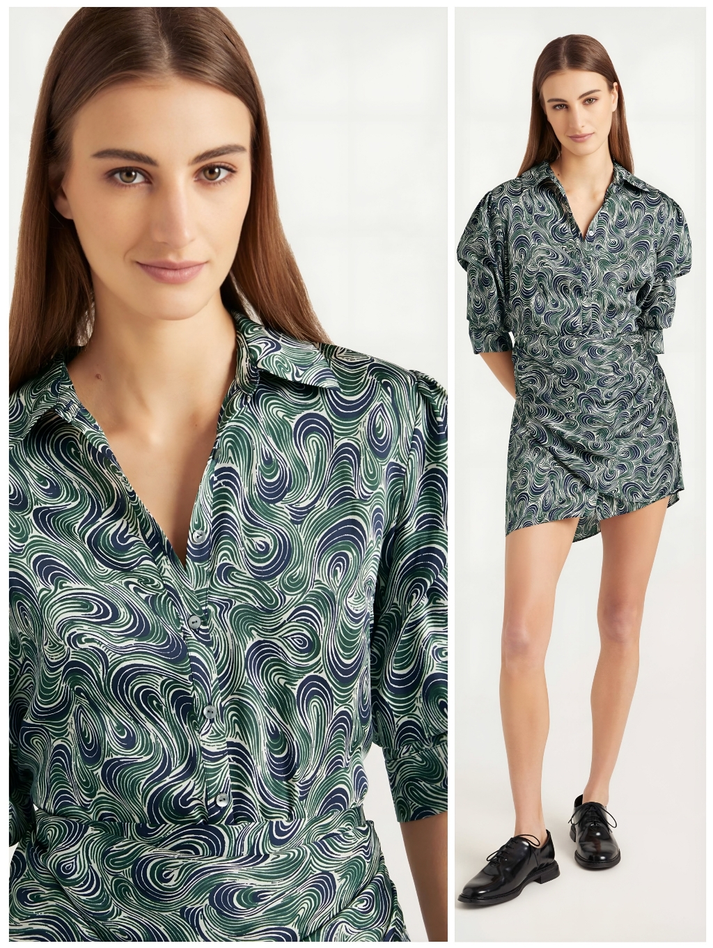 Cinq A Sept Green Blue Swirl Button Half Wrap Dress, 8
